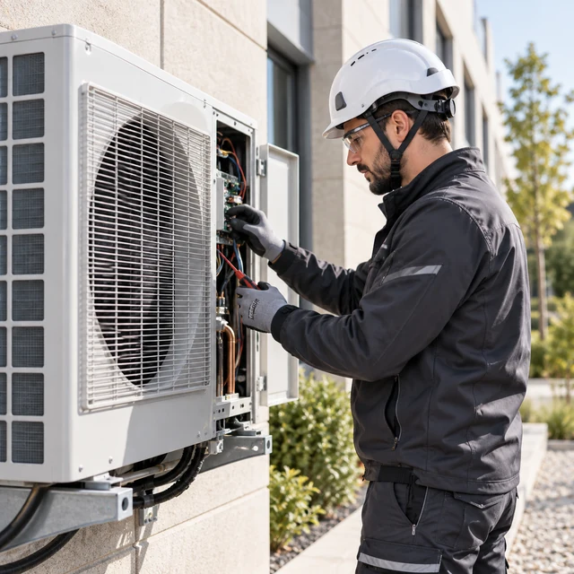 Technicien effectuant la maintenance d’une installation CVC